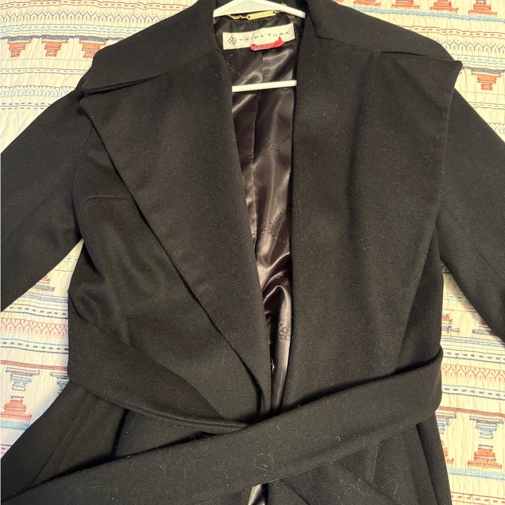Trina Turk Classic Black Wool Coat - Picture 2 of 6